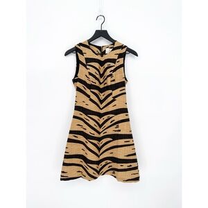 Julie Brown Tiger Print Metallic Sheath Dress Gold Black Size 2